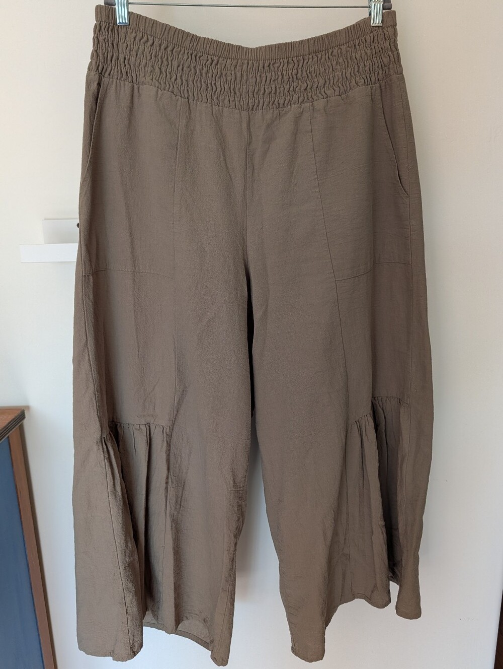 Olive Green Cotton Palazzo Flowy Lightweight Breezy Wide Leg Pants Women's XL/1X